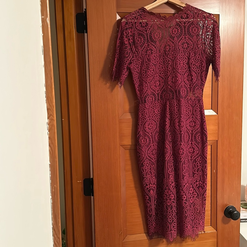 Lulus Burgundy Lace Knee-Length Dress | Winter Wedding Guest Dress